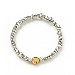 Trendy Silver Beaded Bracelet with Gold Accent